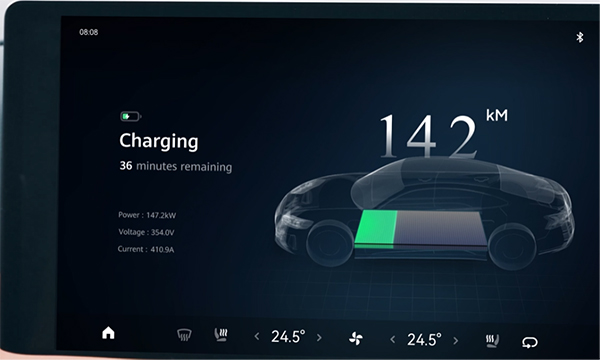 Charging status displayed on the EV screen