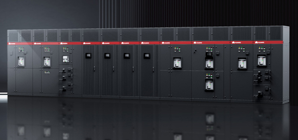 A large modular UPS system with a sleek black design