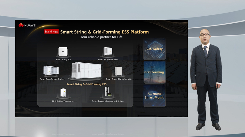 Steve Zheng, President of Utility Smart ESS Business, Huawei Digital Power, launched the brand new Cell-to-Grid Smart String & Grid-Forming ESS Platform